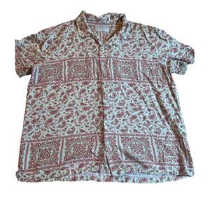 PacSun Mens XL Red Paisley Medallion Short Sleeve Camp Collar Button Down‎ Shirt